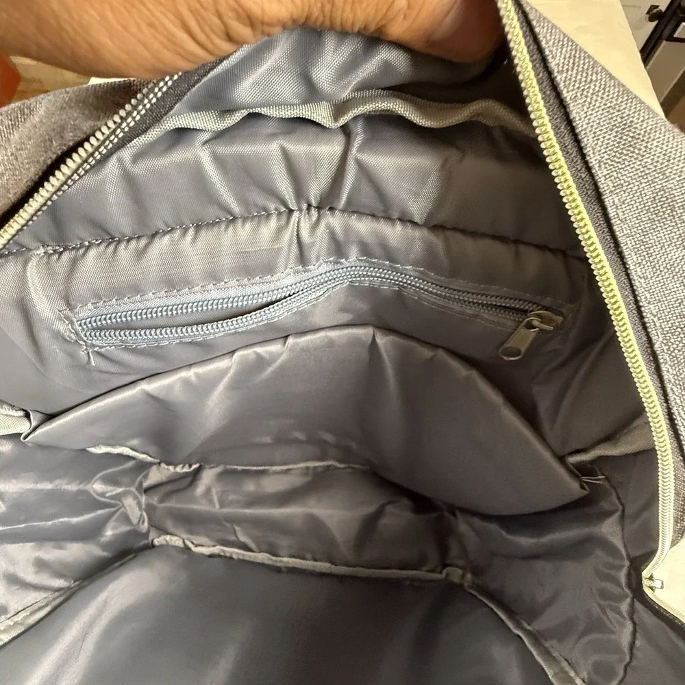 Vintage Gray Canvas Laptop Backpack Travel School Book Bag Faux Leather Trim